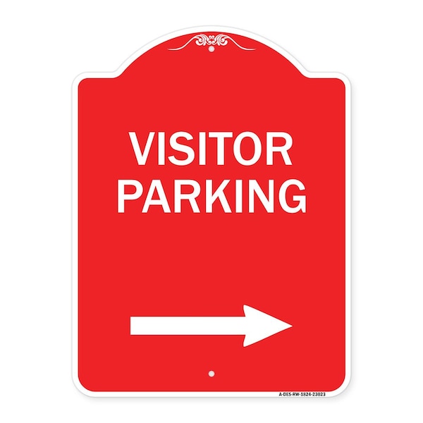 Signmission Reserved Parking Visitor Parking Arrow Pointing Right, Red & White Alum, 18" x 24", RW-1824-23023 A-DES-RW-1824-23023 - main